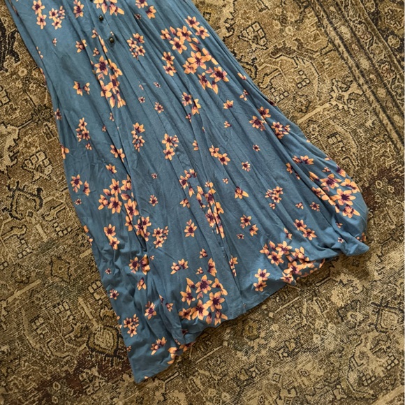 FREE PEOPLE Other Days Blue Floral Sleeveless Plunge Flowy Maxi Dress Medium - Picture 4 of 8